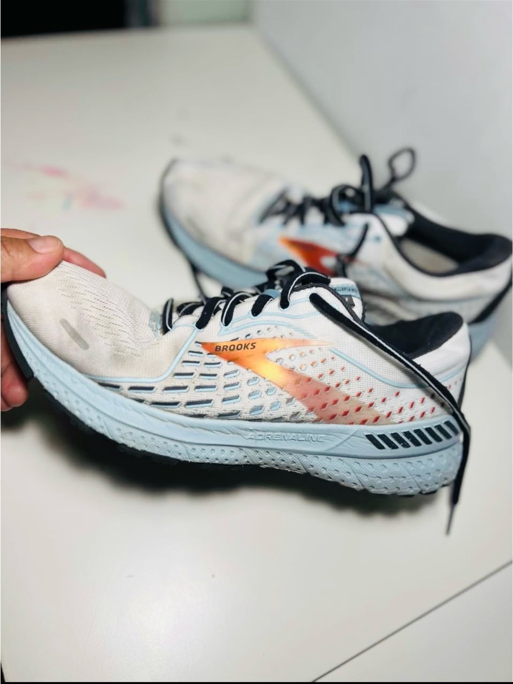 Brooks Running Shoes - White with Light Blue and Orange Accents Sz 8.5